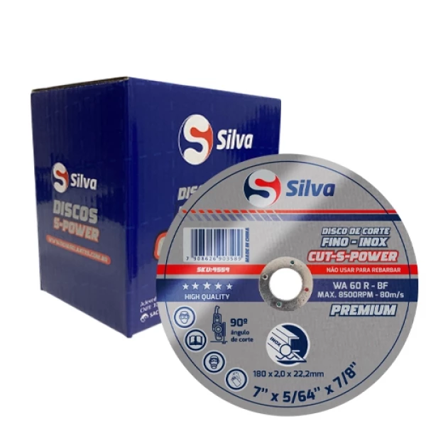Disco Corte Fino Inox - 180x2,0x22 S-POWER (Caixa com 50 unidades) 