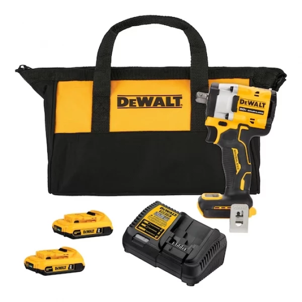Kit Chave de Impacto Compacta 20V MAX* Íon de Litio, série ATOMIC com 406Nm de Torque. Carregador Bivolt, 2 baterias 2Ah e bolsa para transporte