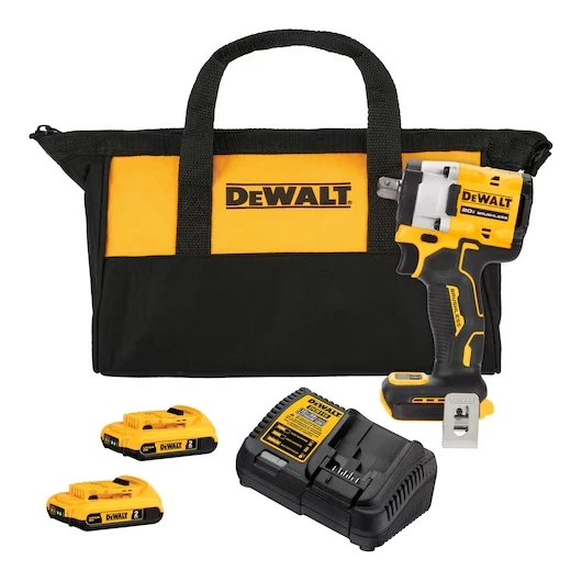 Kit Chave de Impacto Compacta 20V MAX* Íon de Litio, série ATOMIC com 406Nm de Torque. Carregador Bivolt, 2 baterias 2Ah e bolsa para transporte
