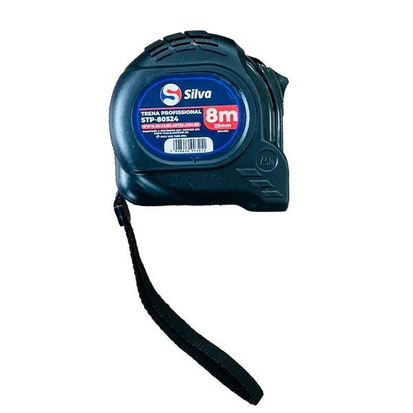 Trena Profissional da Silva Selantes: resistente e precisa, com superfície emborrachada, fita de 8 m x 25 mm e alta durabilidade.